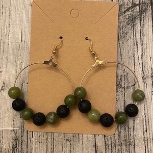 Jade and black lava rock earrings